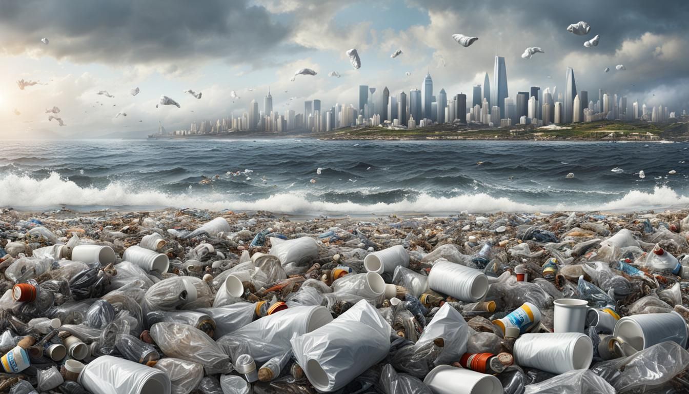 Plastic Waste on Polluted Coastal Beach