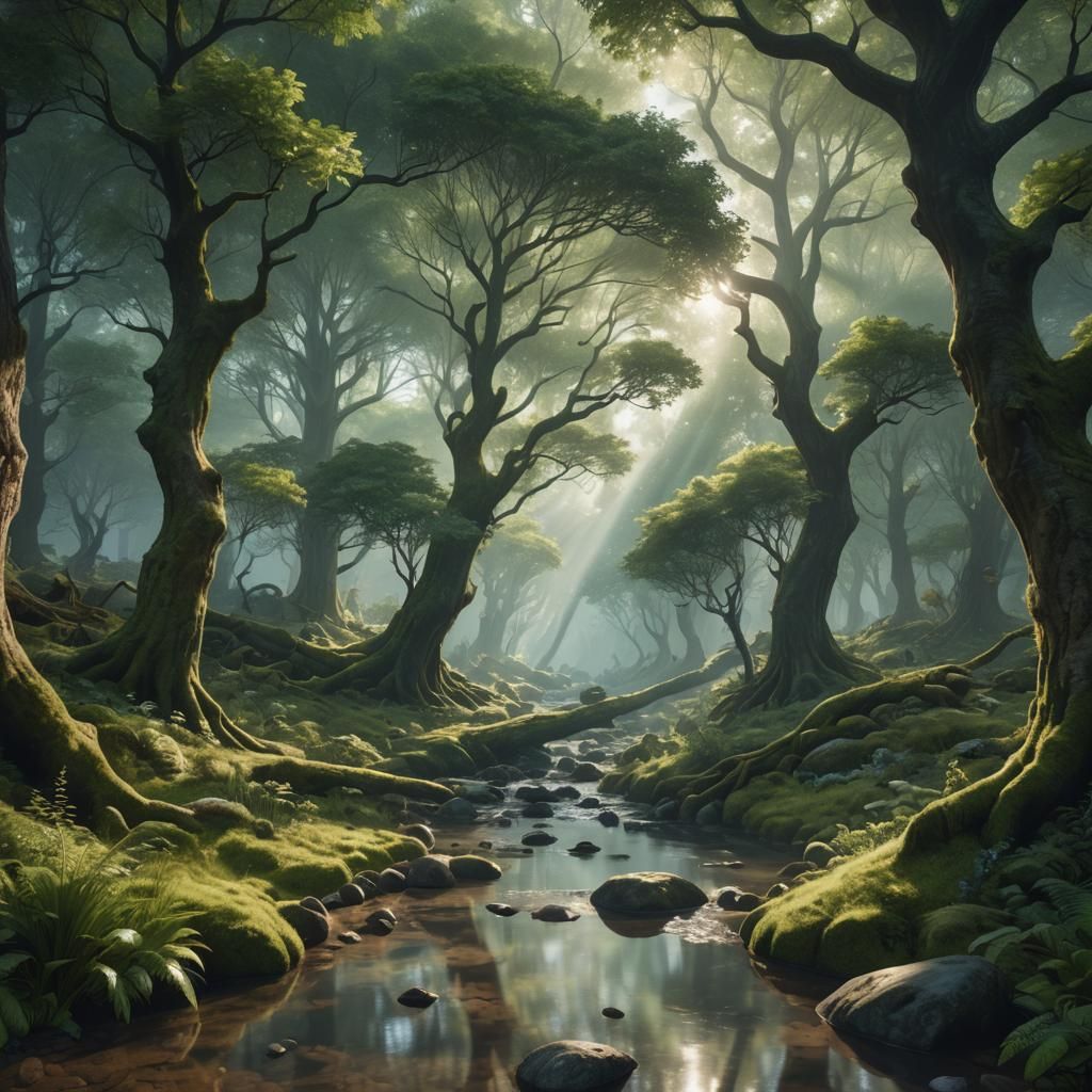 Hyperrealistic Fantasy Forest with Mystical Anime Art