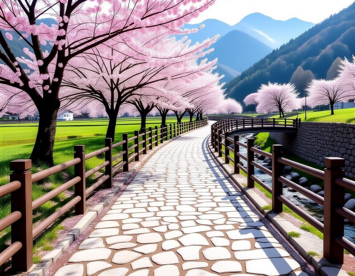 Sakura Path in Misty Mountain Valley