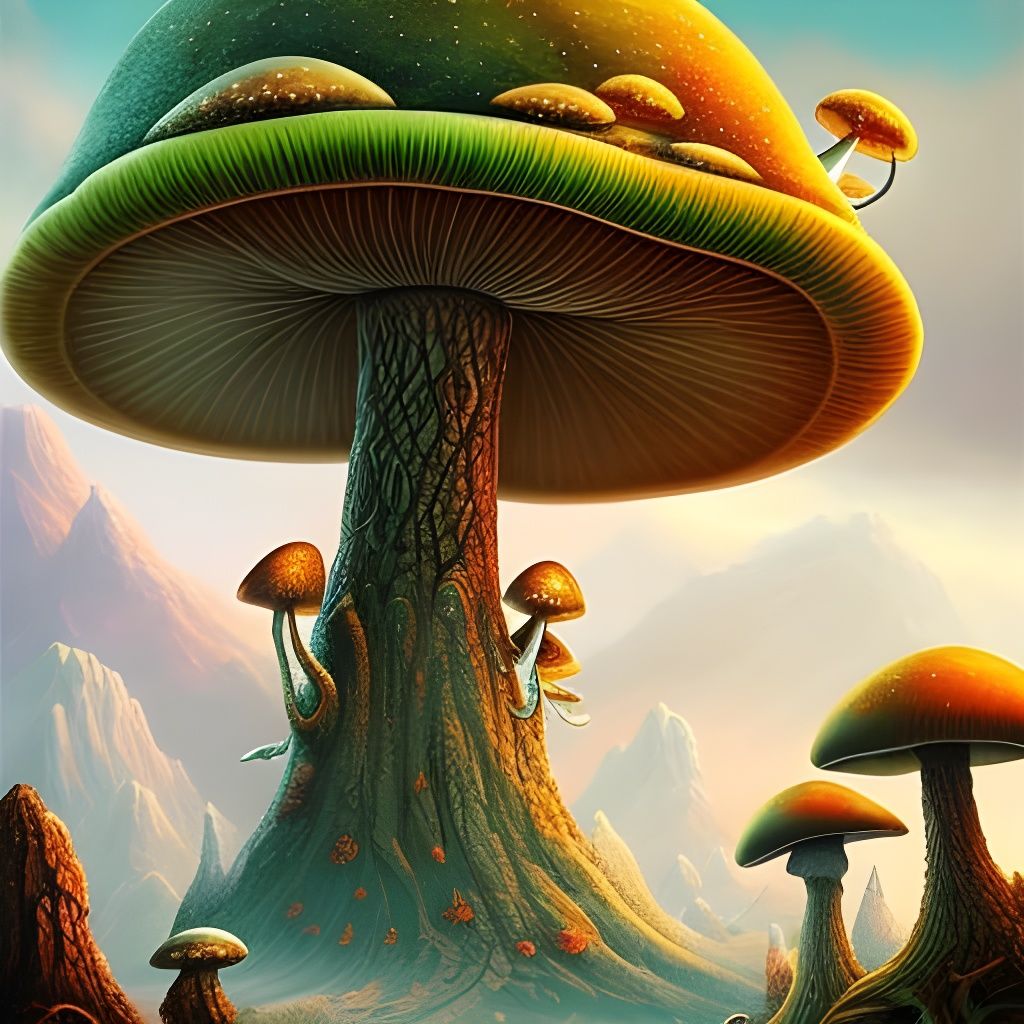 Luminescent Giant Mushroom: Surreal Digital Art