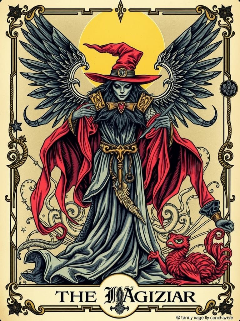 Detailed Gothcore Tarot Card: The Magician