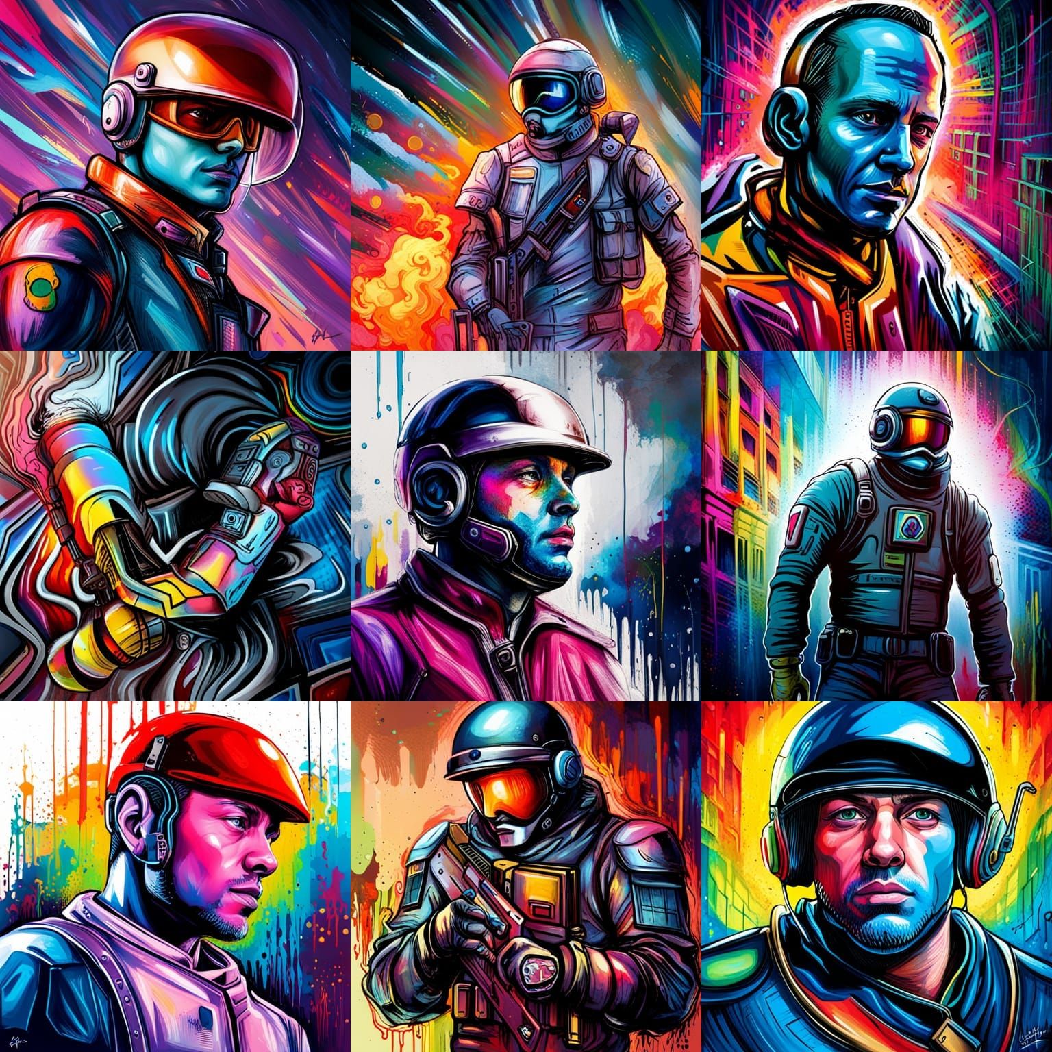 Sci-Fi Soldier in Graffiti Street Art Style