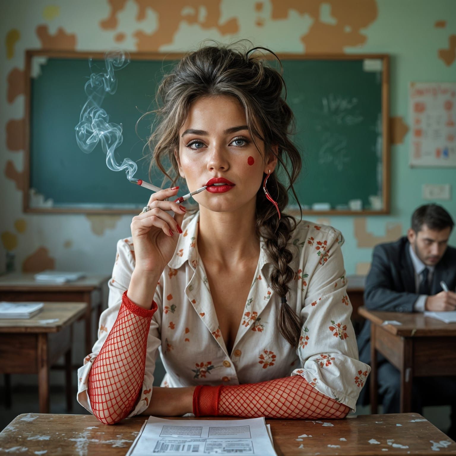 Post-Soviet Teacher in Grungy Classroom