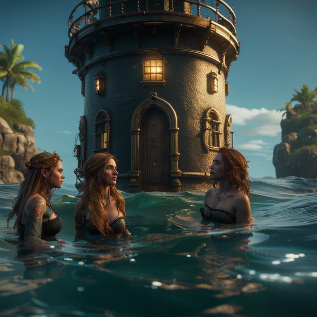 Caribbean Mermaids Chatting in Photorealistic 8k