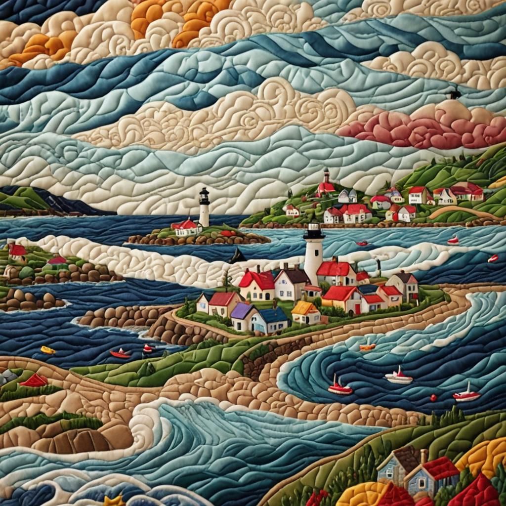 Quilted Norwegian Village by the Sea