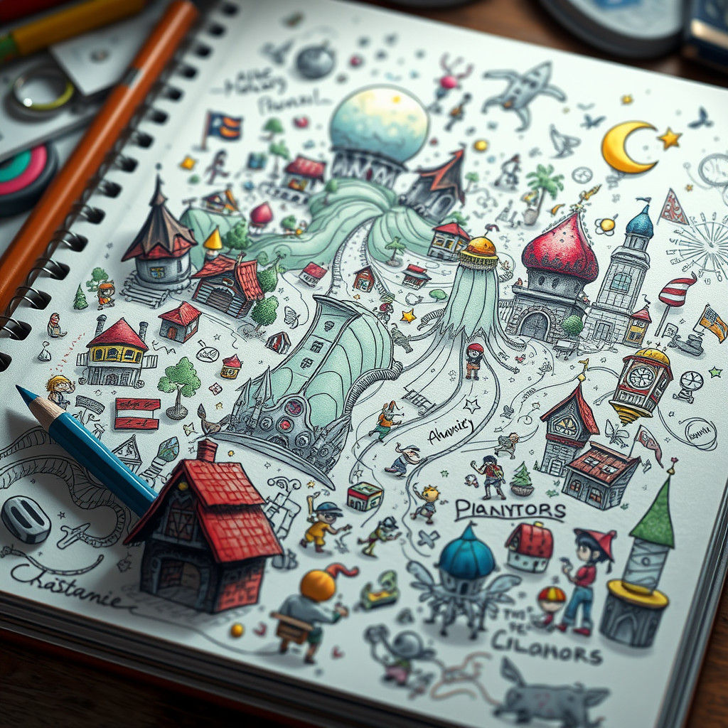 Chaotic Classroom Doodle Scene in Matte Painting Style