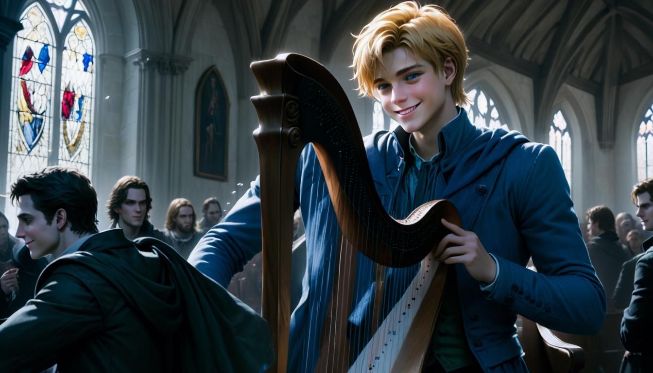 A Fae In Disguise With A Harp That Lulls Listeners to Sleep