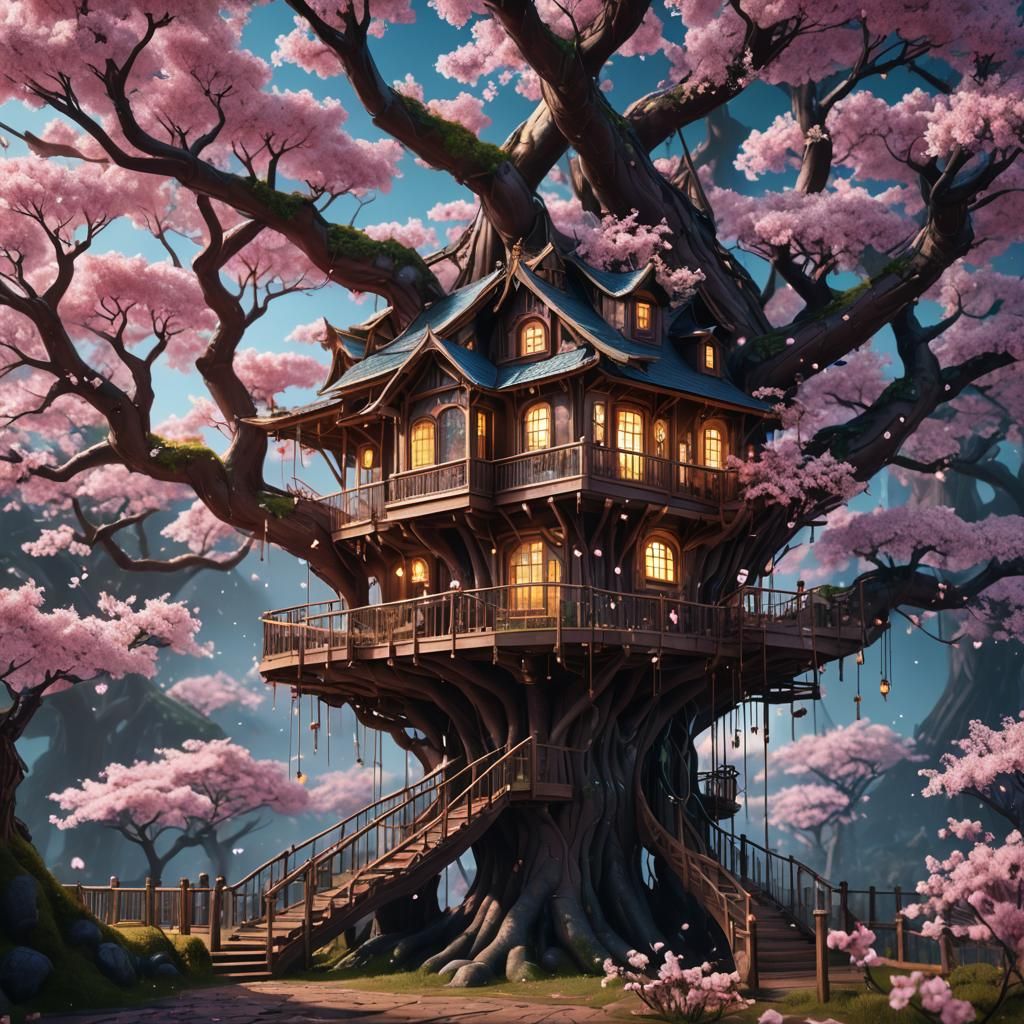 Enchanted Cherry Blossom Glass Treehouse