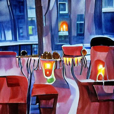 Cozy Evening Cafe in Gouache Style