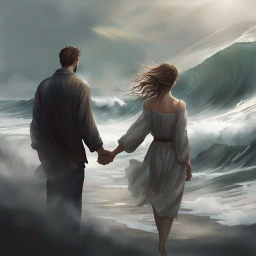 Couple Walking Together in Stormy Weather