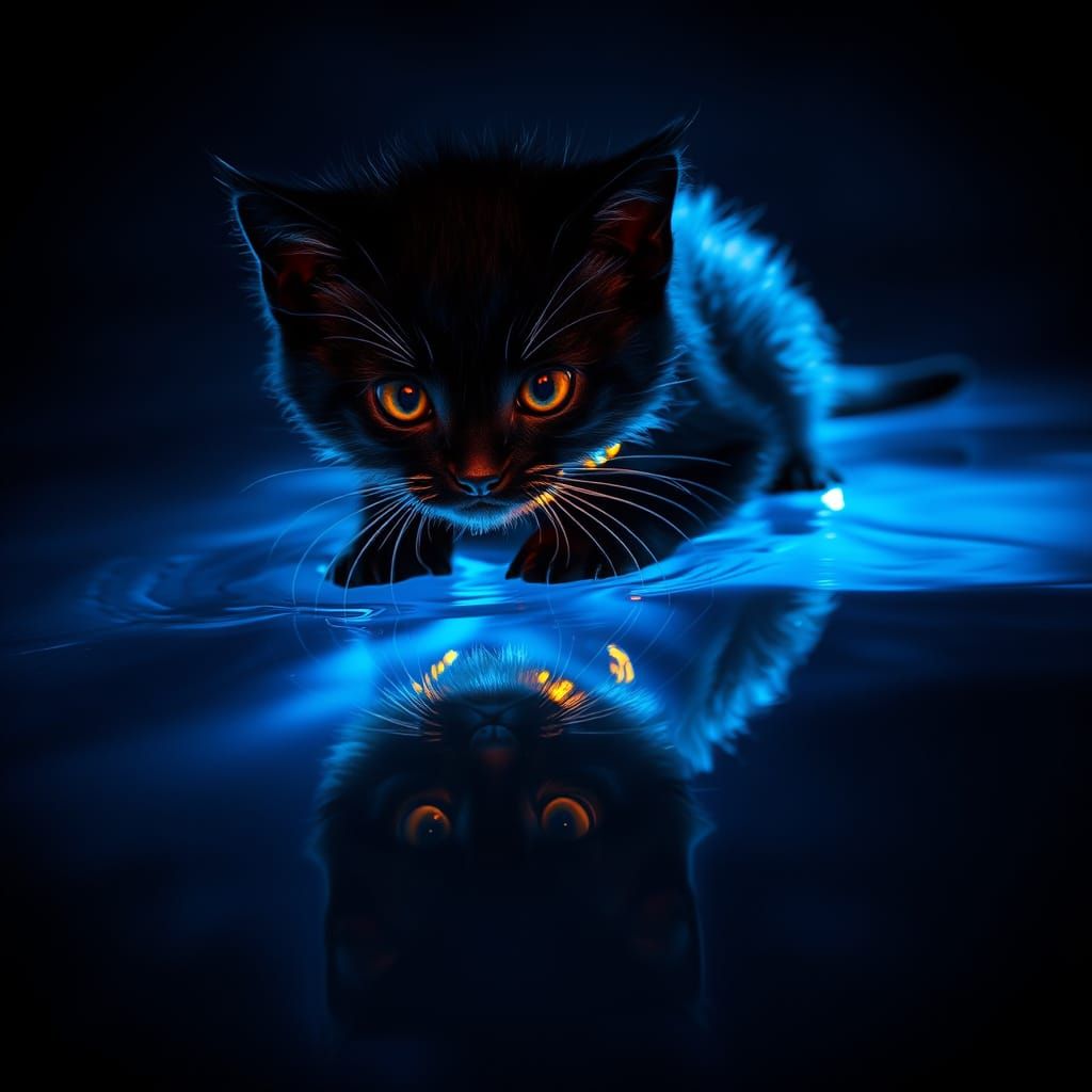 Dramatic Kitten with Glowing Accents
