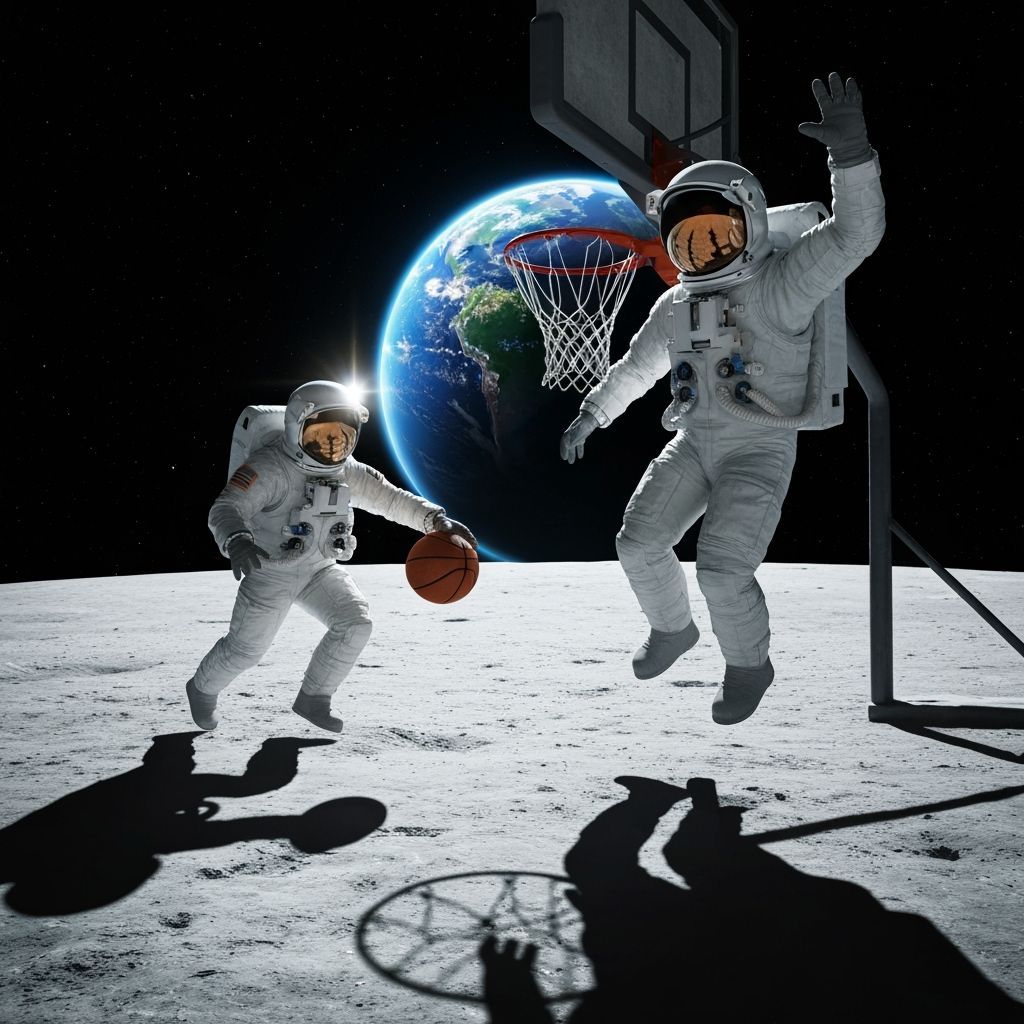 Astronauts Playing Basketball on the Moon