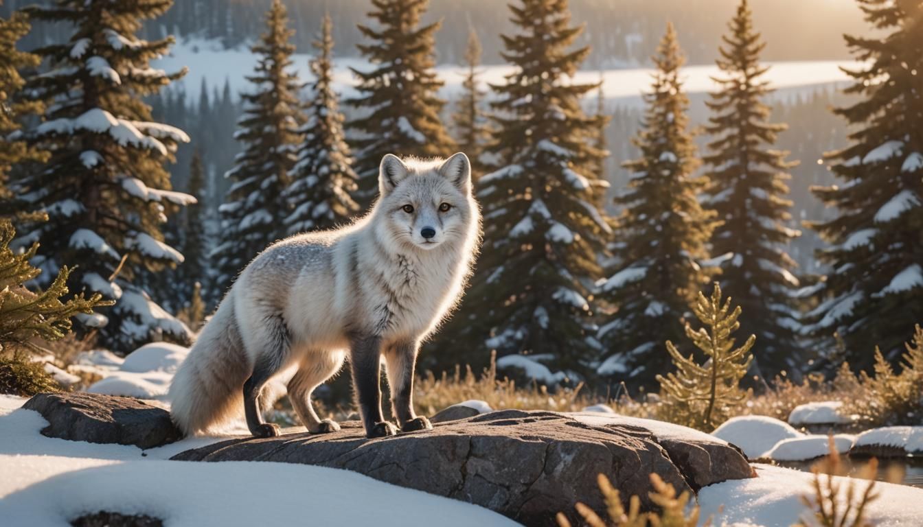 Arctic Fox in Winter Wonderland: Photorealistic Landscape