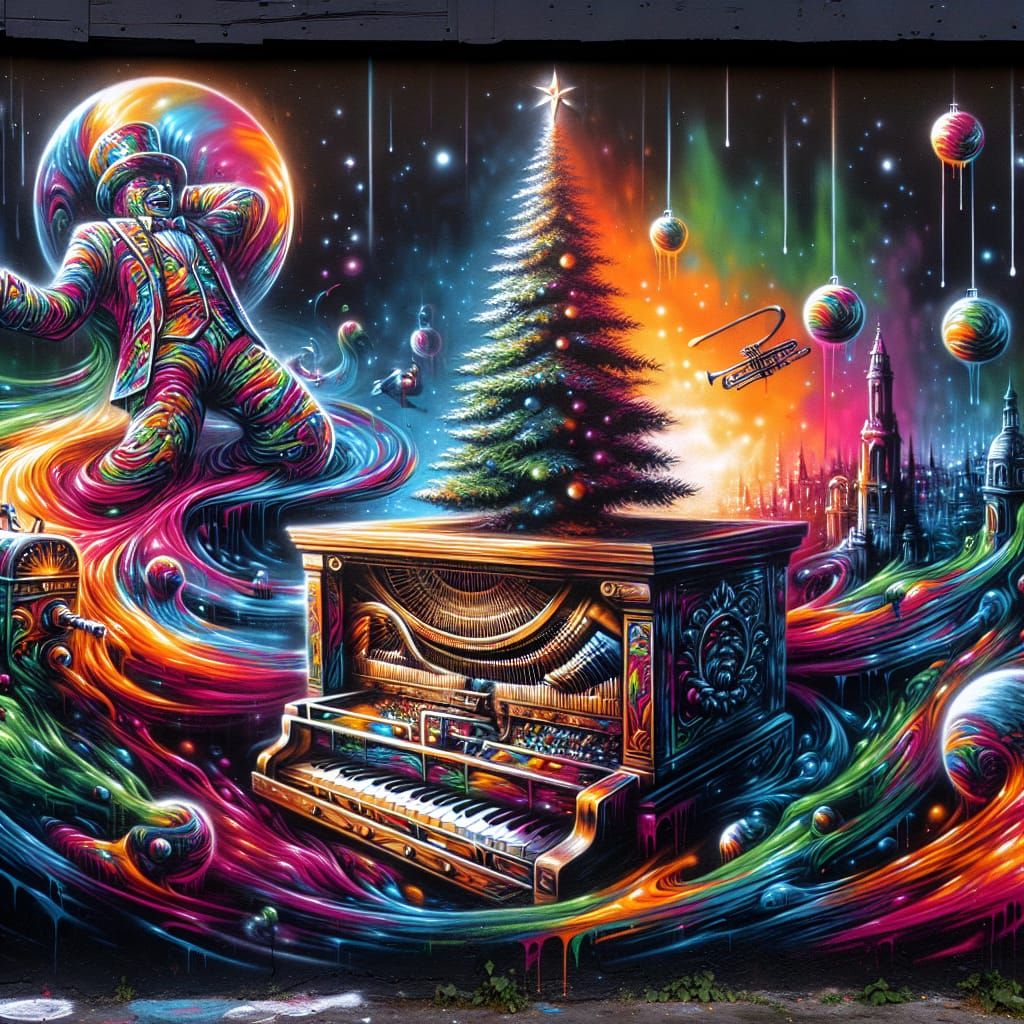 Christmas Tree and Music Box in Molten Street Art