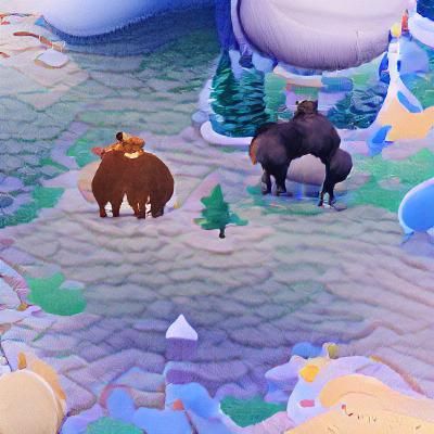 Giant Bear and Moose in Natural Habitat