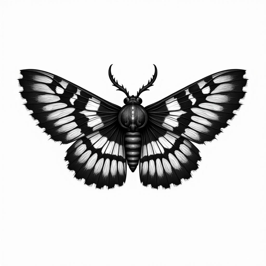 Intricate Moth Illustration with Skull Wing Pattern