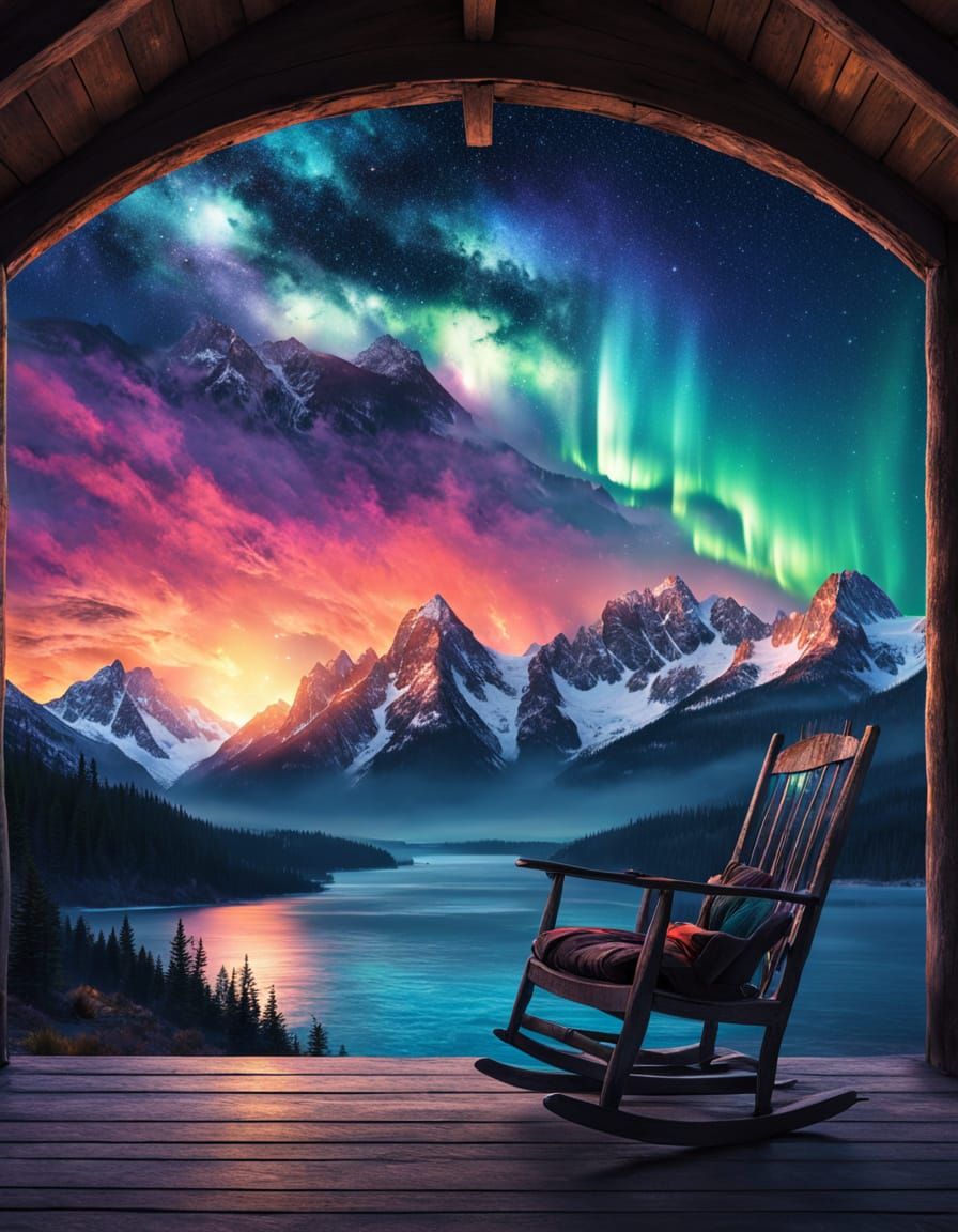 Landscape God in Cabin, Vivid Digital Art