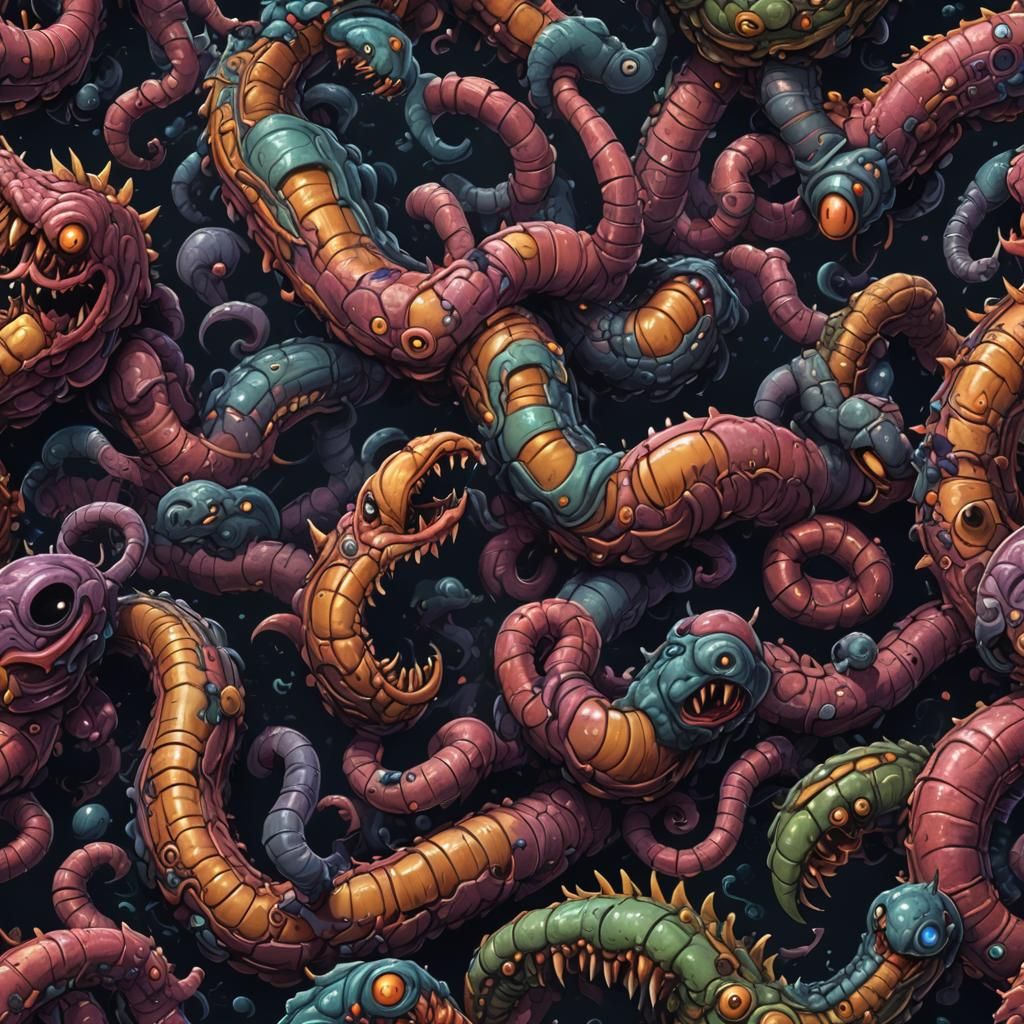 16-Bit Worm Monster in Detailed Matte Painting Style