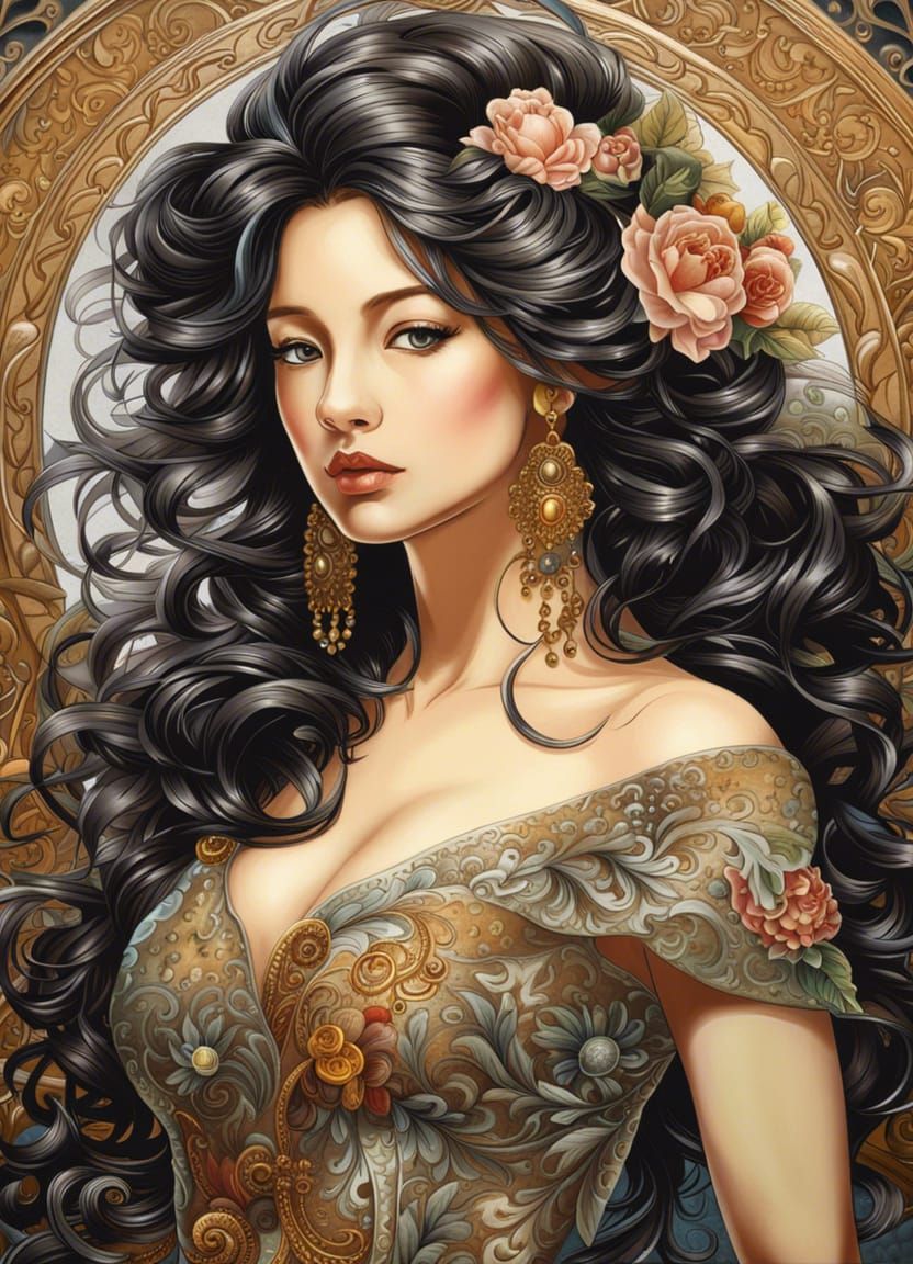 Ornate Oil Painting of a Beautiful Woman