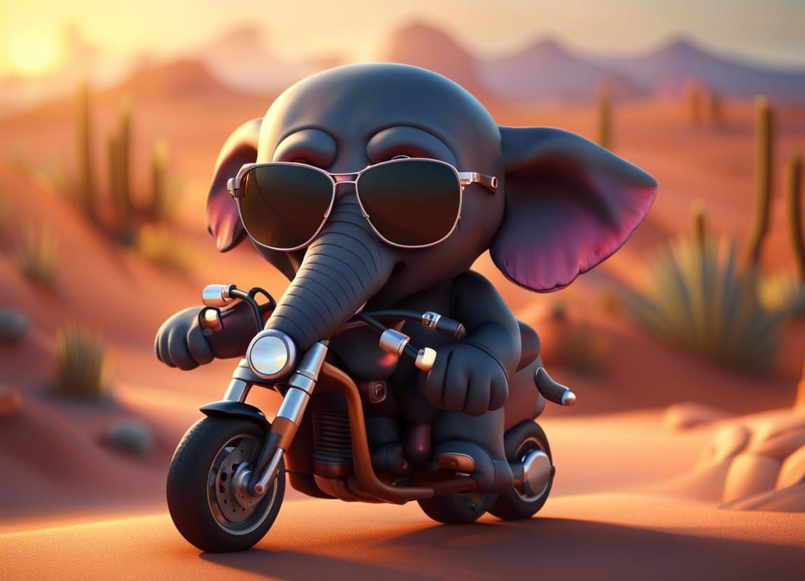 Elephant Biker Gang: A Pixar-Style Desert Ride