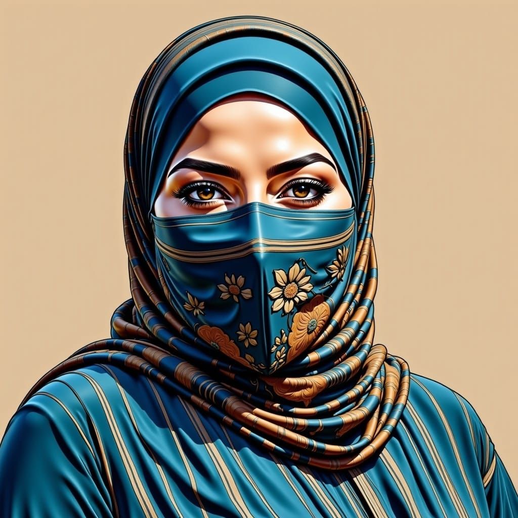 Serene Hijabi Woman in a Floral Striped Blouse