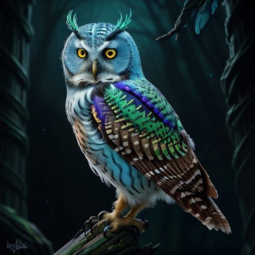 Surreal Emerald Owl Radiates Mystique in Hyperrealistic Sple...