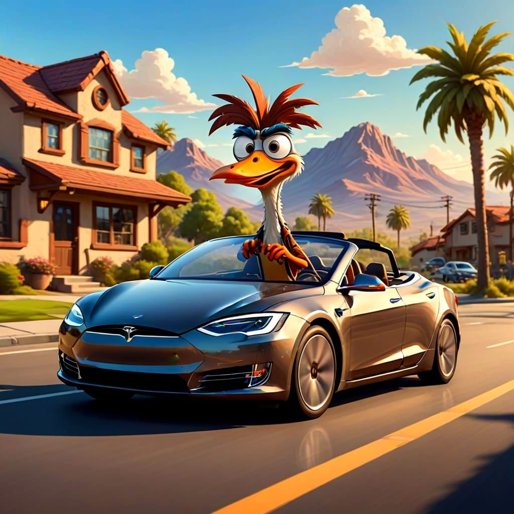 Roadrunner Cruises Down the Highway in a Futuristic Tesla