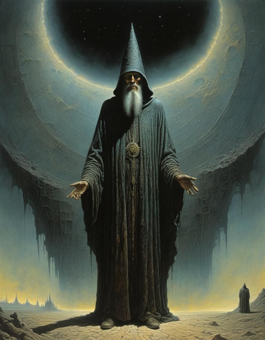 Cosmic Wizard Portrait in Gritty Surreal Style
