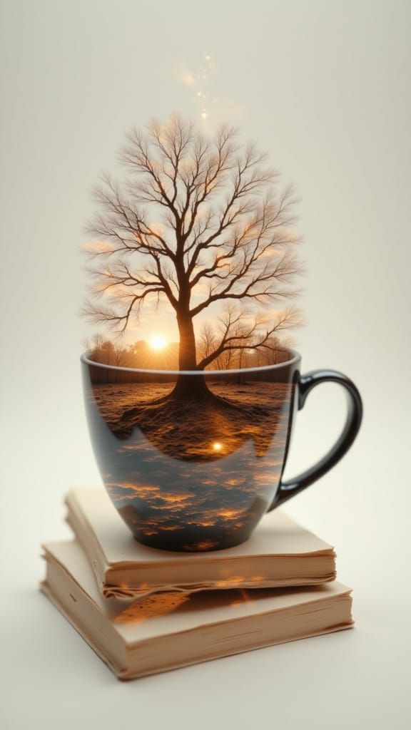 3D Coffee Mug as Book Stack with Origami Pattern