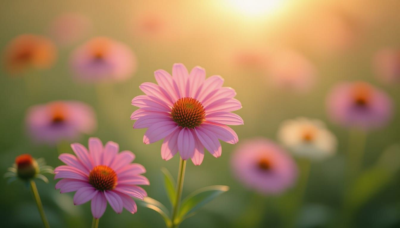 Vibrant Floral Sanctuary in Warm Sunlight with Soft Bokeh