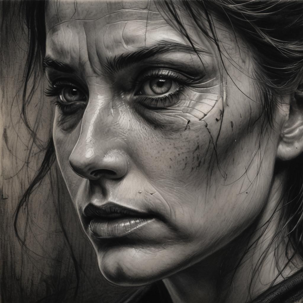 Dramatic Charcoal Portrait with Intense Gaze