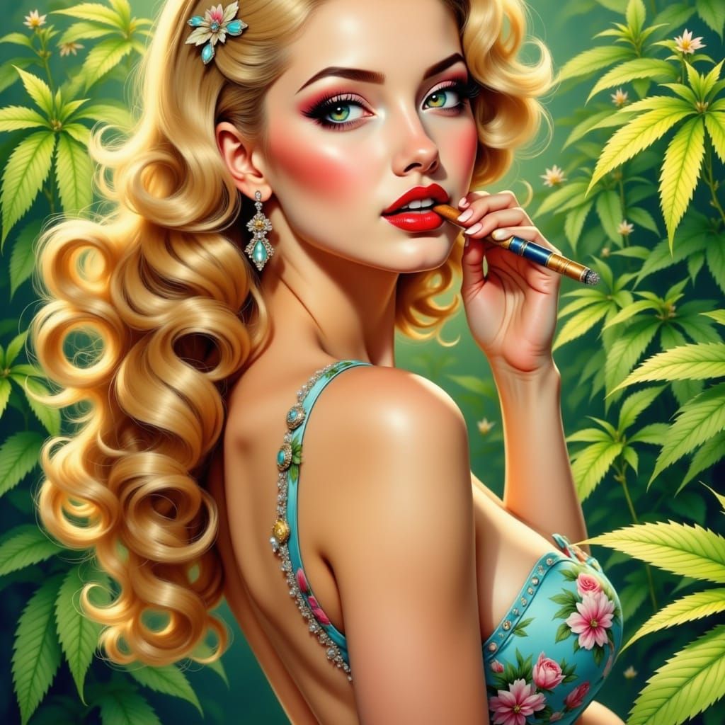 Whimsical Pinup Model in a Dreamy Garden