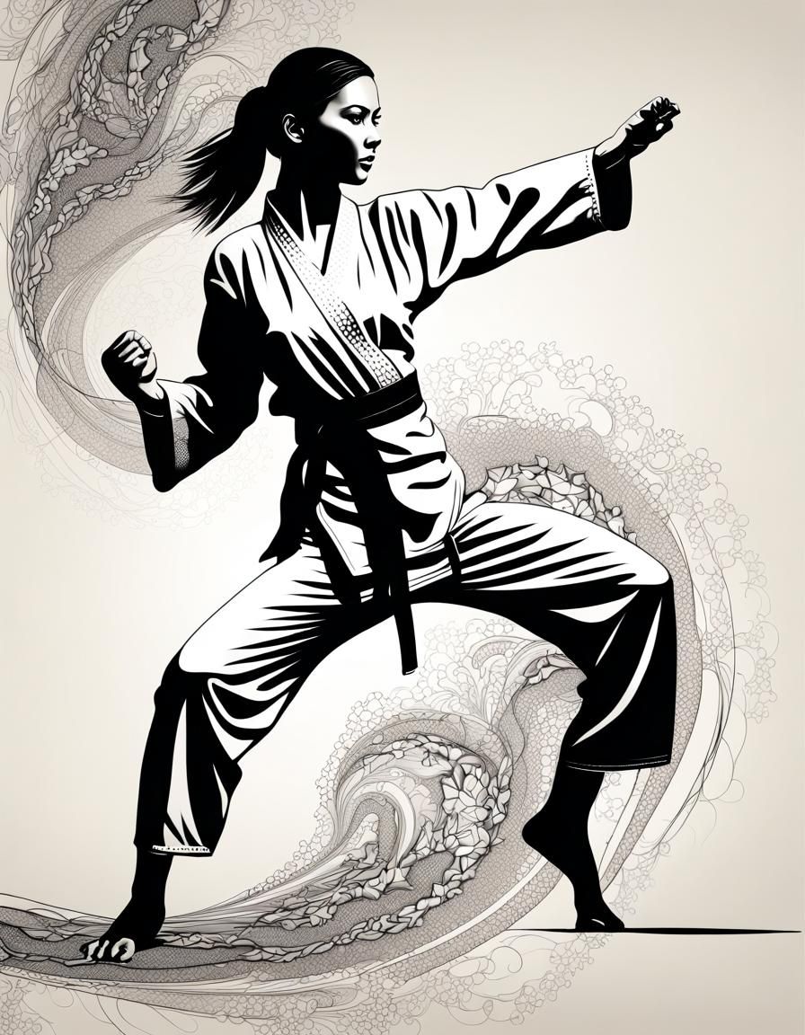 Karate Silhouette: Young Woman's Side Kick