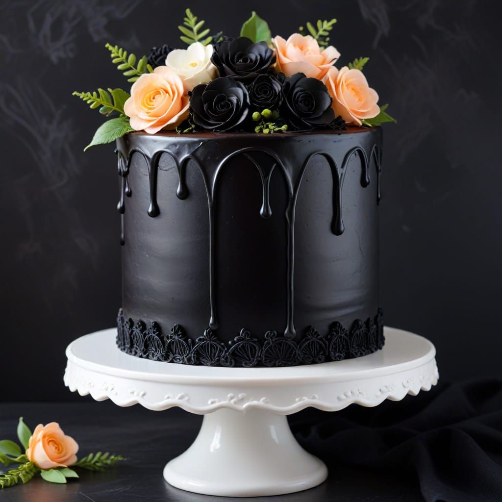 Elegant Gothic Layer Cake with Floral Icing