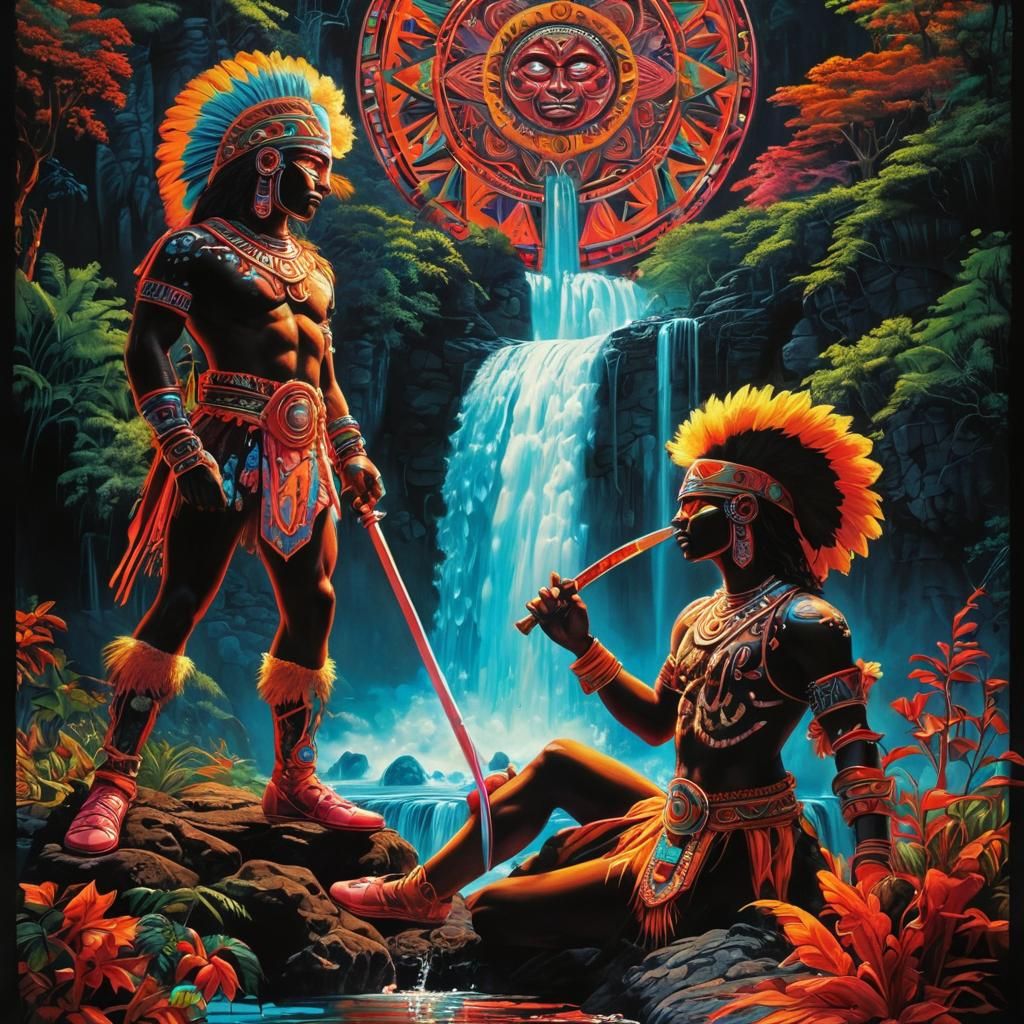 Aztec Warrior in Psychedelic Day-Glo Art