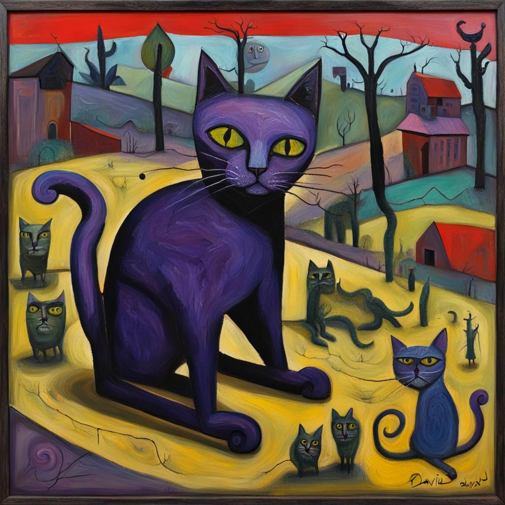 Gothic Purple Cat Dancer in Dark Fantasy Art Brut