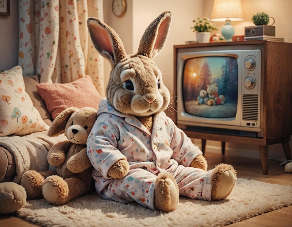 Rabbit in Pajamas: Whimsical Watercolor Illustration