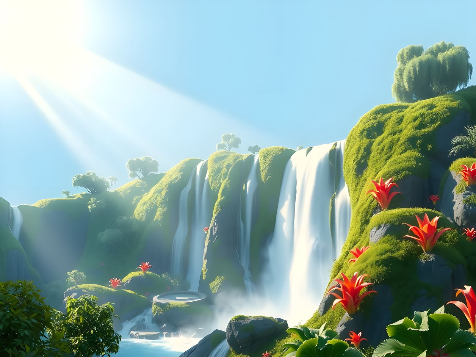 waterfall delight Pixar, Disney, concept art, 3d digital art...