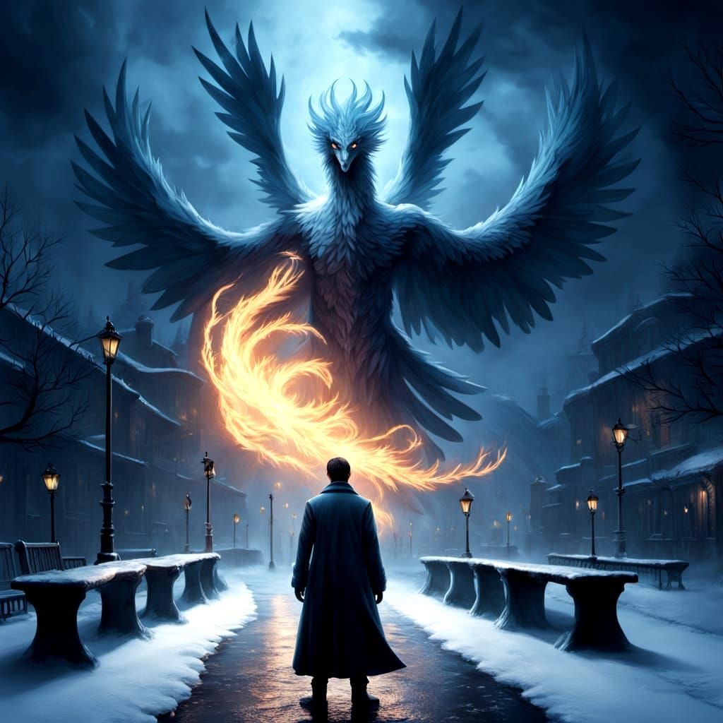 Majestic Snowy Cityscape with Phoenix and Cable-Stayed Bridg...