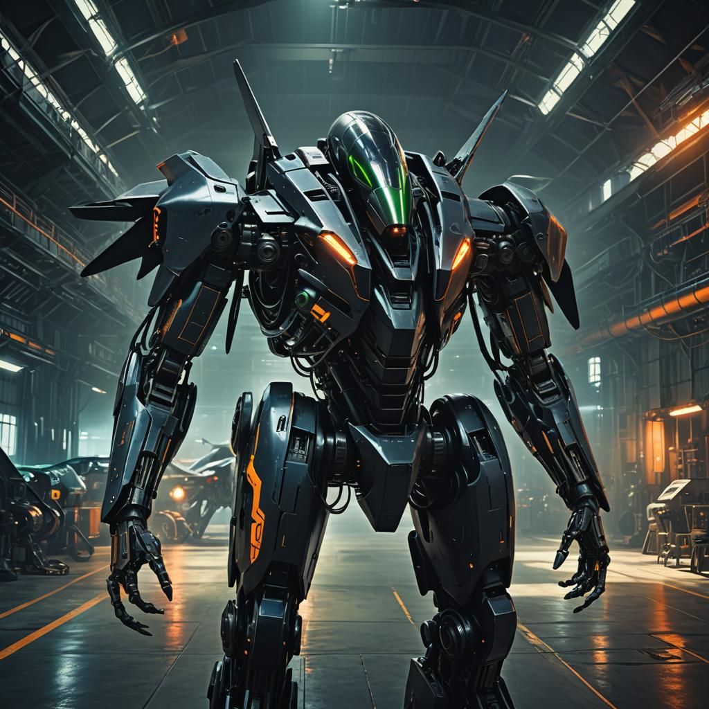 Cyberpunk Robotic Exoskeleton with Jet Wings