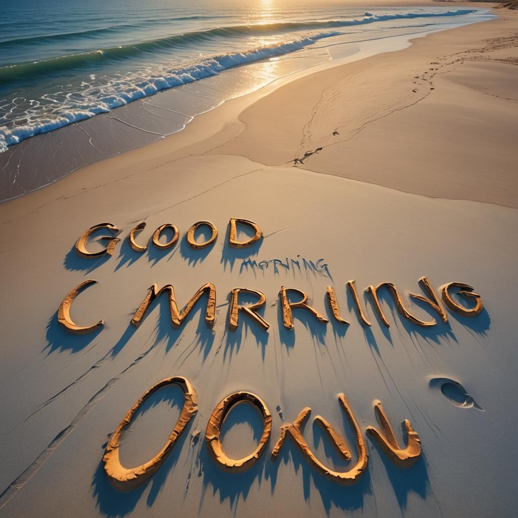 Beach Sunrise with Glowing Letters, Matte Painting