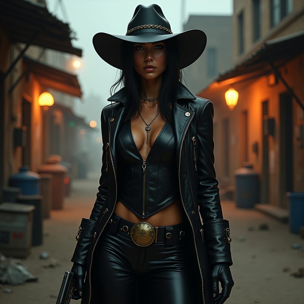 Sci-Fi Cowgirl in Shanty Town, Film Noir Portrait