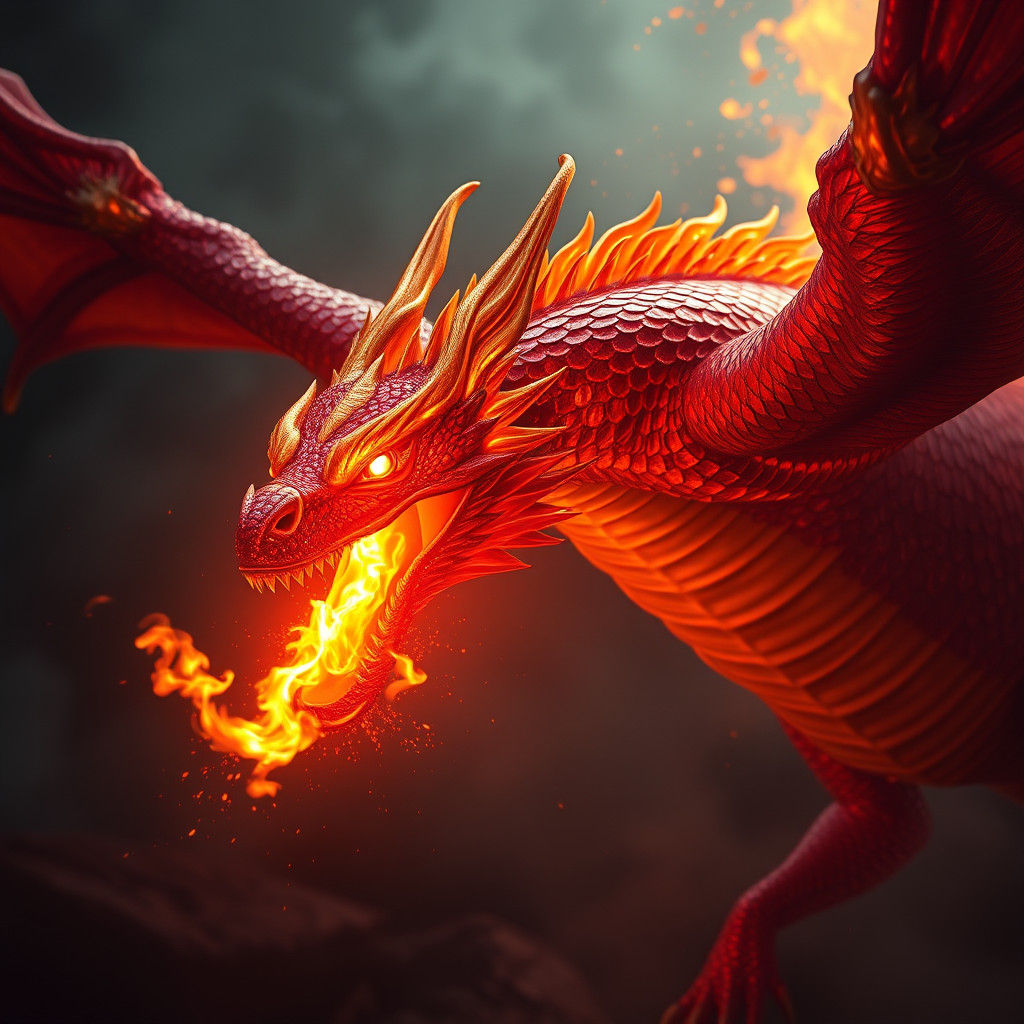 Majestic Fire Dragon in Mystical Forest