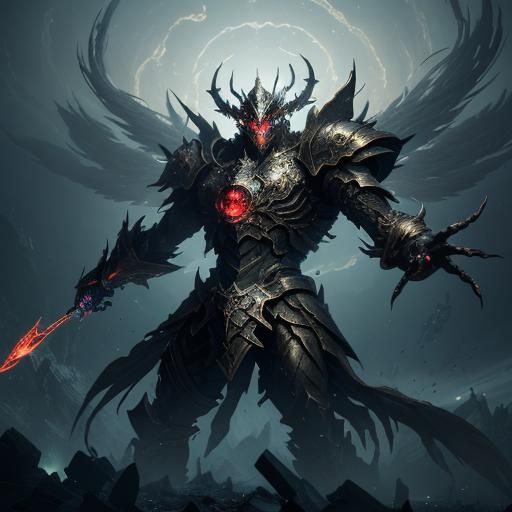 Armored God of Chaos in Surreal Anime Style