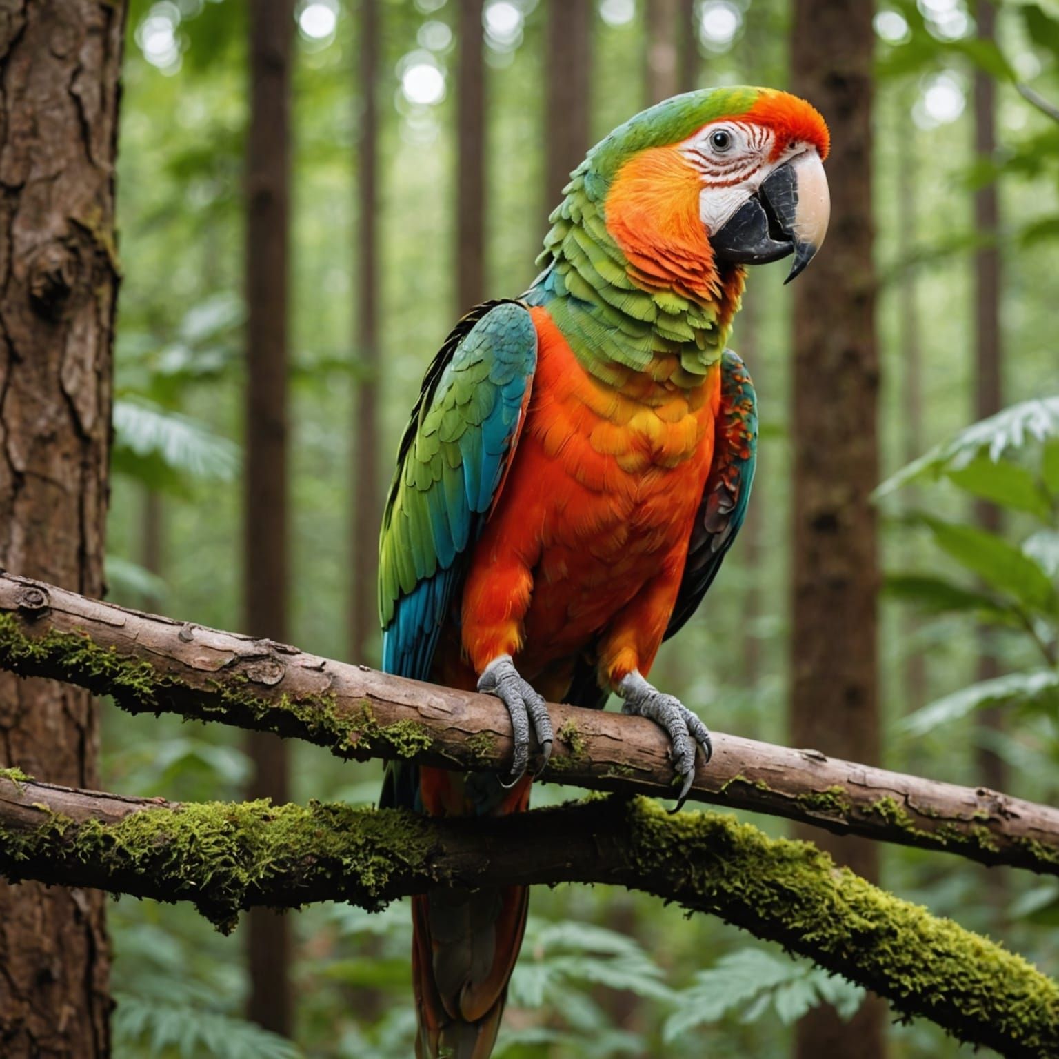 Adorable Parrot in Forest Scene