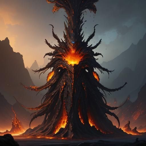 Inferno Bloom: Blazing Plant Creature in Oil Painting Style