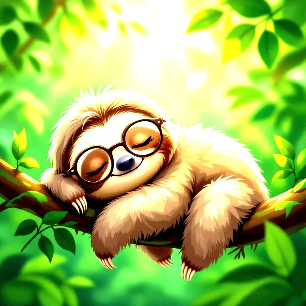 Cute Fluffy Sloth Sleeping Peacefully in Jungle