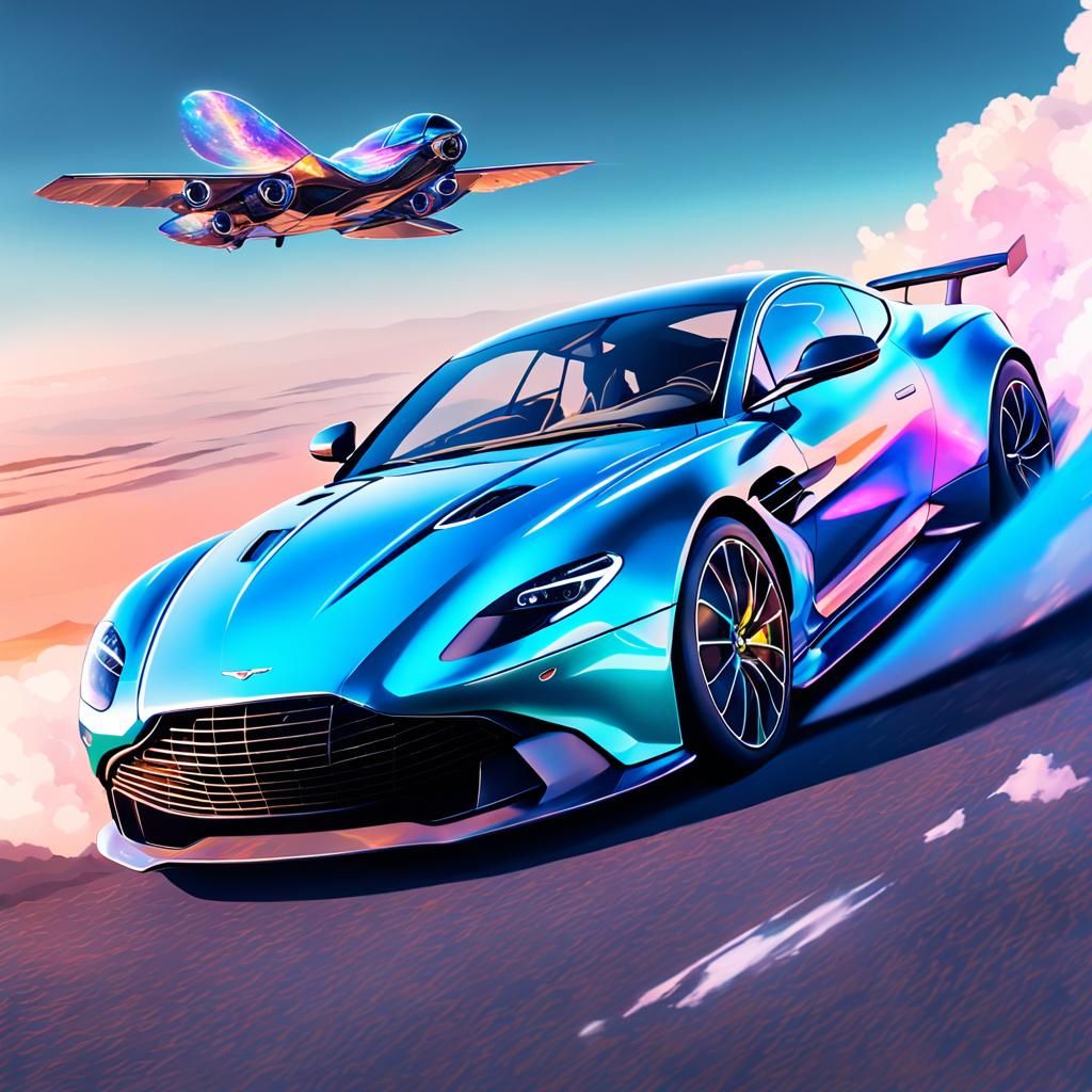 Aston Martin with Wings Flies in Astral Sky