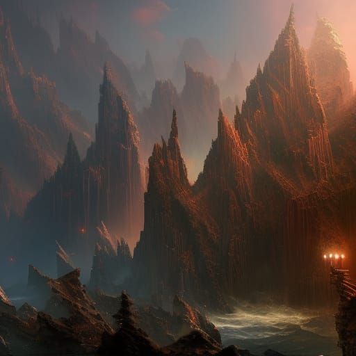 Fantastical Mountain Landscape in Detailed Matte Painting