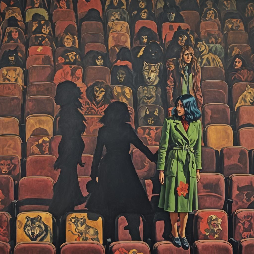 Eerie Cinema Encounter in Maximalist Dark Fantasy Style